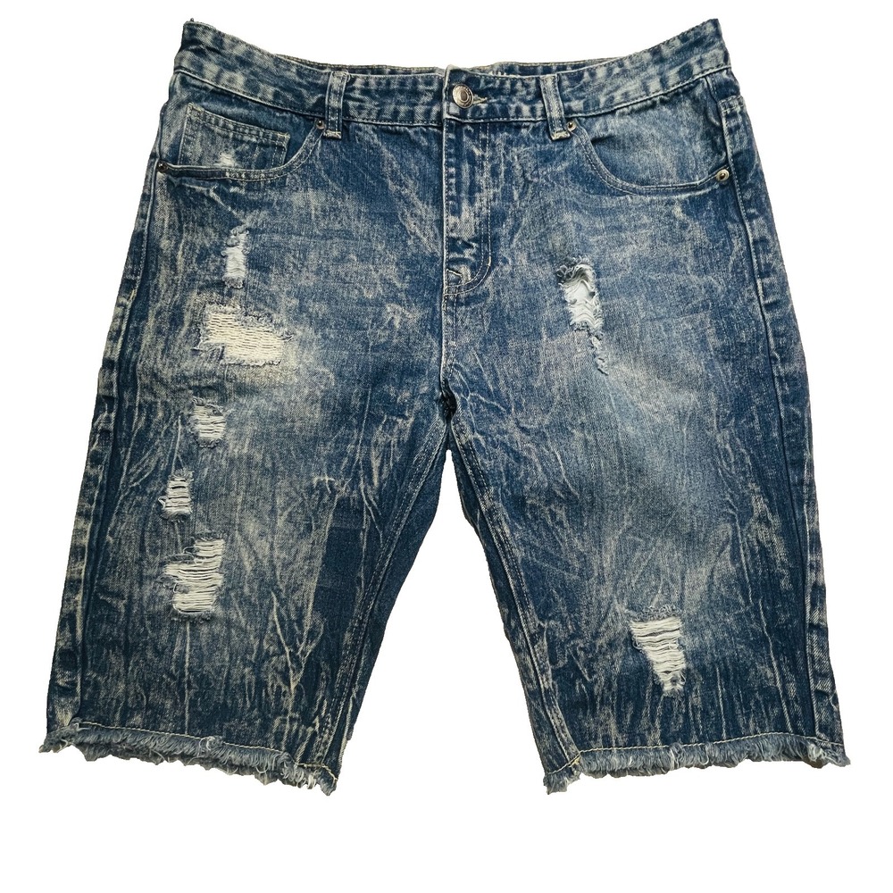 Carbon Relaxed Shorts Mens 36 Acid Wash Distressed Blue Denim Grunge Streetwear